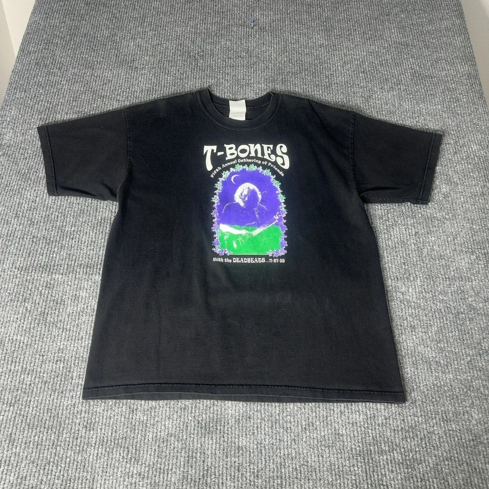 Vintage T-Bones Deadbeats Jerry Garcia Shirt Mens XL Black 1999 Concert Gildan‎
